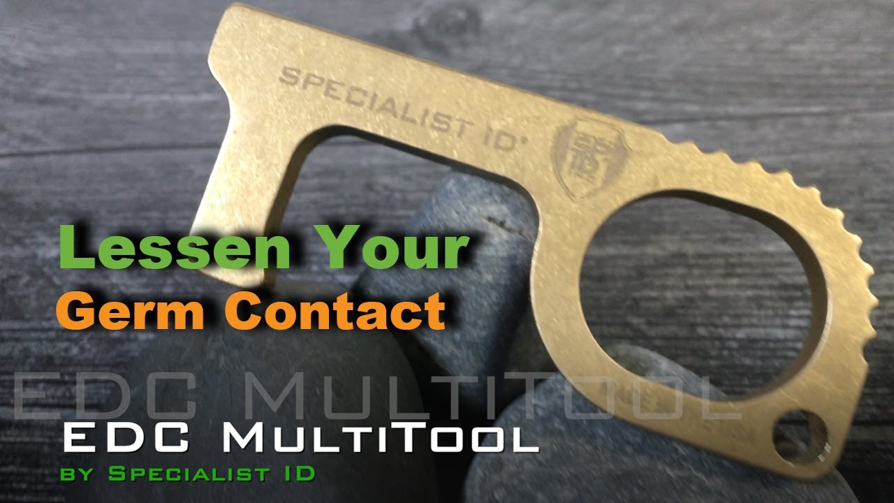 Touch Free Key Tool with Carabiner Reel, Keychain & ID Holder Hands Free EDC Multitool