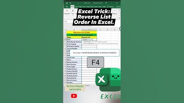 Reverse List Order in Excel #haks #tricks #excel #exceltutorial #viral #viralvideo #viralshorts