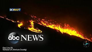 Kabc-tv reporter j.t. alpaugh and helicopter pilot scott reiff join
"gma" to give a firsthand look at the fire damage as seen from sky.