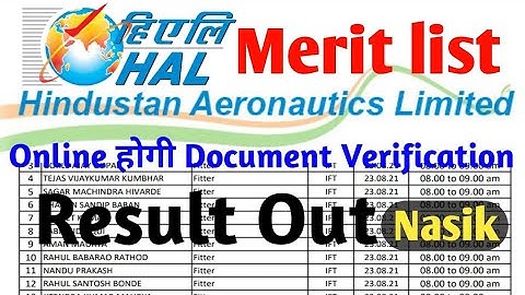 HAL Apprentice Merit List HAL Nasik Apprenticeship Merit list 2021 HAL Document Verification Process