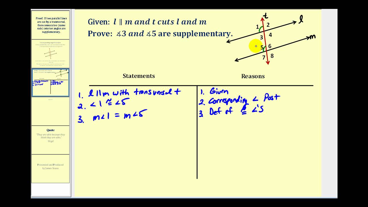 Proof Consecutive Interior Angles Are Supplementary