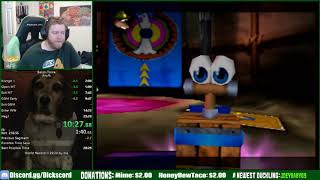 Banjo-Tooie any% in 28:55, former WR.
Got the sub 29, really happy with this run as it feels optimized to my skill level. Watch live at https://www.twitch.tv/duck Banjo-Tooie any% in 28:55, former WR.