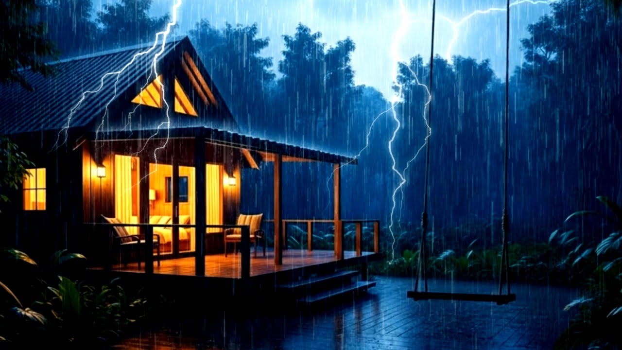 Cozy Wooden Cabin During a Heavy Rainstorm | Night Ambience | HEAVY RAIN | SLEEP SOUNDS | DEEP SLEEP