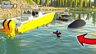 GREAT WHITE SHARK IN FARMING SIMULATOR | BOATING AND JET SKI'S | FARMING SIMULATOR 2019 screenshot 4