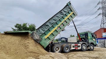 Ô tô tải hoàng huy đổ cát cực đẹp, máy xúc cát | giant sand dump truck, construction sand excavator