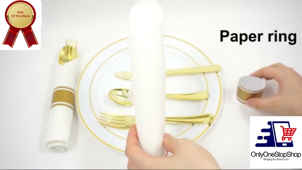 Pre-Rolled Cutlery And Napkin Set Gold