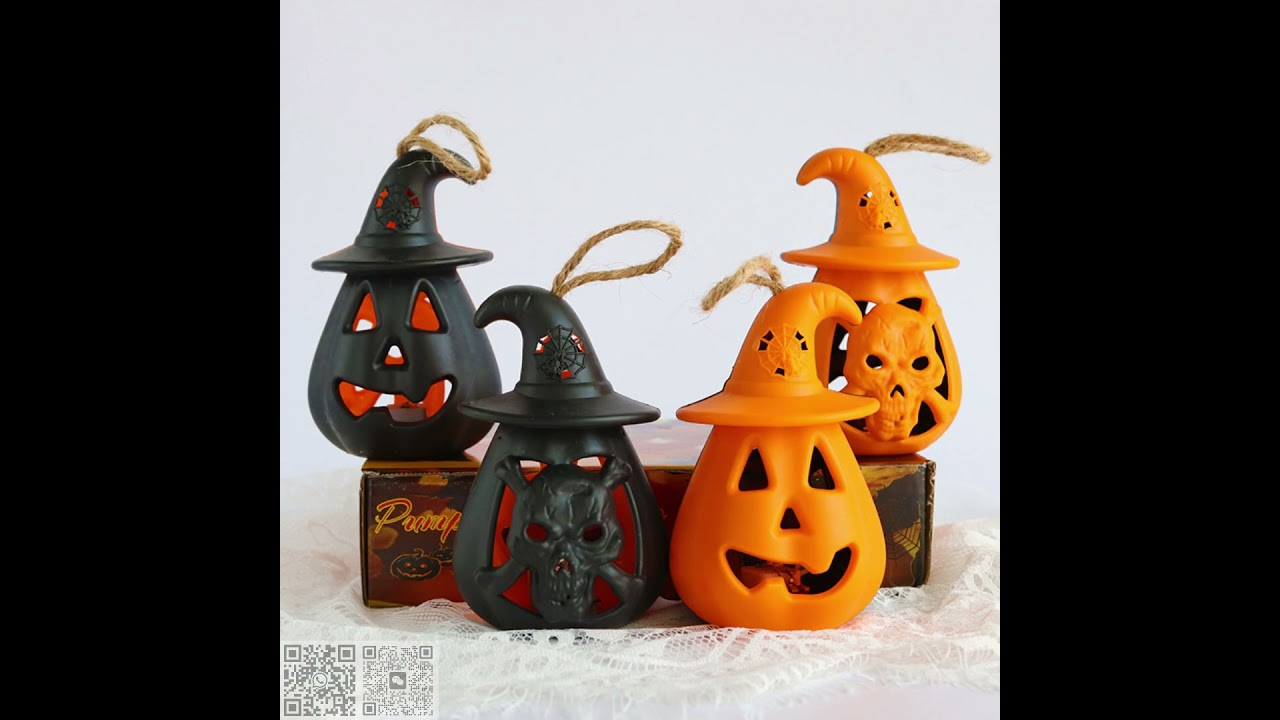 Halloween pumpkin lantern portable horror decorative skull candle light venue layout props led pony