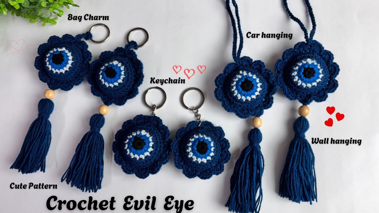 ⚡🧿✨ Милый вязаный крючком брелок от сглаза | Простой урок по вязанию крючком подвески для машины ...