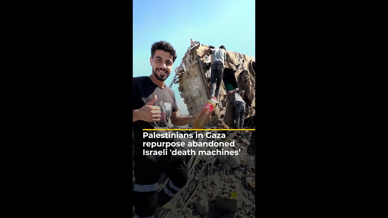 Palestinians use abandoned Israeli vehicle to help supply water in Gaza | AJ#shorts