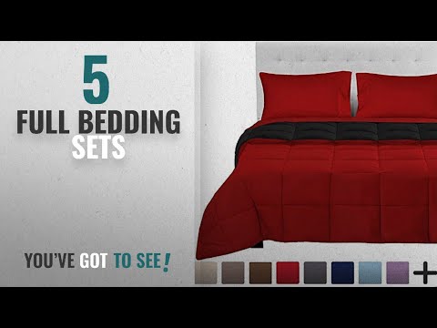 top-10-full-bedding-sets-[2018]:-5-piece-reversible-bed-in-a-bag---full-(comforter:-black-/-red,