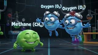 Methane molecule combusting with Oxygen