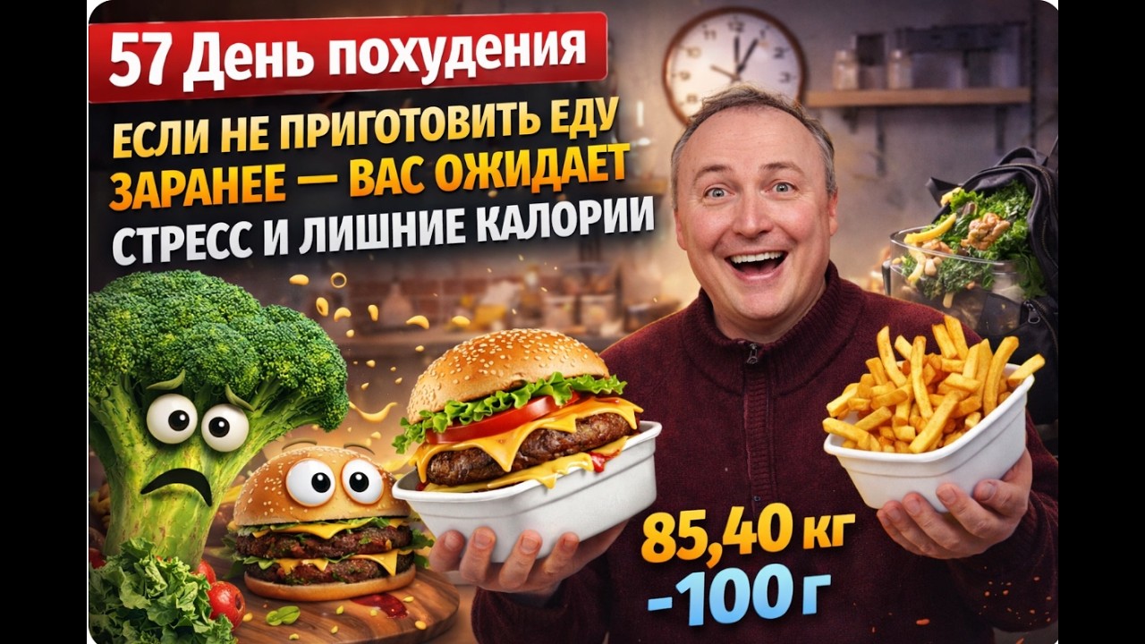 🎬 5️⃣7️⃣ День похудения | Если не приготовить еду заранее — вас ожидает стресс  | 85,40 кг | −100 г