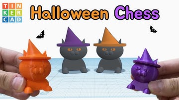 155) Halloween Chess Cat Knight | How to 3D Modeling & Printing with Tinkercad