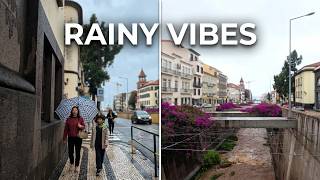 Walking in the Rain | Exploring Funchal's Waterfront and the Iconic Madeira Sign 4K