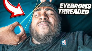 My Boyfriend Gets his Eyebrows Threaded for the First Time *hilarious reaction*| Vlog |