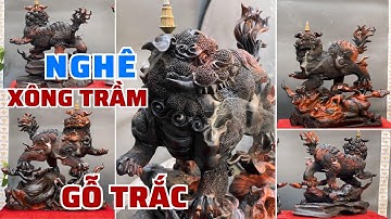 Cặp tượng Nghê Xông Trầm gỗ Trắc đỏ đen thư thái an nhiên tâm hồn