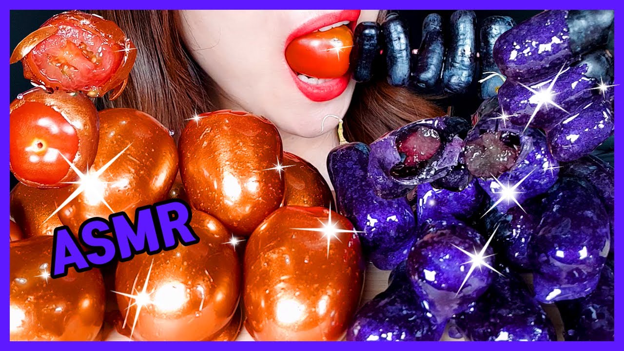 ASMR 🍇Tanghulu,Sweet Sapphire Grapes,🍅Cherry tomato,가지포도,Eating sound