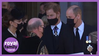 Prince Harry and William Walk Together as Royal Family Departs Prince Philip's Funeral