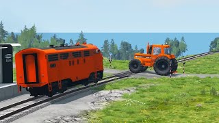 Big & Small Tractor Cars vs Train OMG #9 😱 – BeamNG.Drive screenshot 1