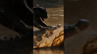 Shadow vs. Swamp: Black Panther Clashes with Giant Crocodile! 🐆🐊