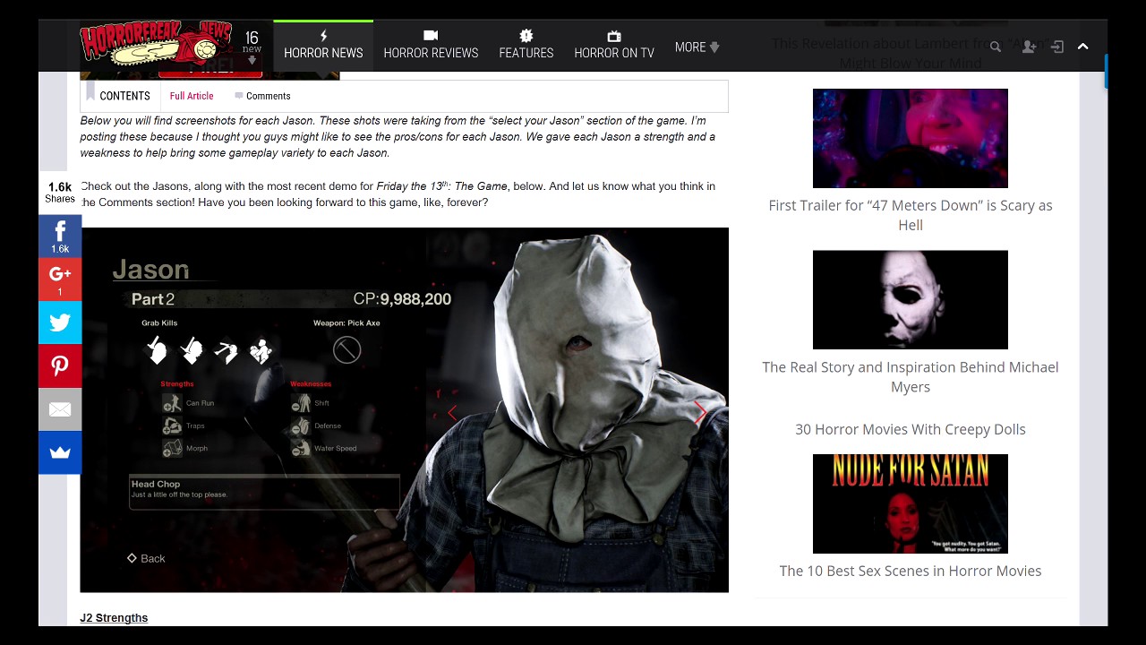 Friday the 13th the game | all counselor and jason stats |