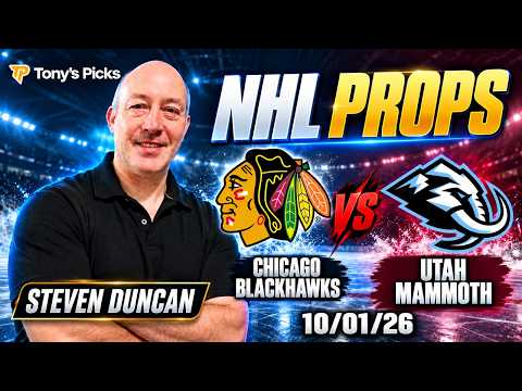 Chicago Blackhawks vs Utah Mammoth 10/1/26 NHL Prop Picks
