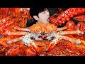 Asmr mukbang  fruits de mer crabe gant poulpe nouilles de feu champignons calamars recette