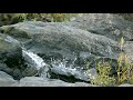 Peaceful water splash on light rocks