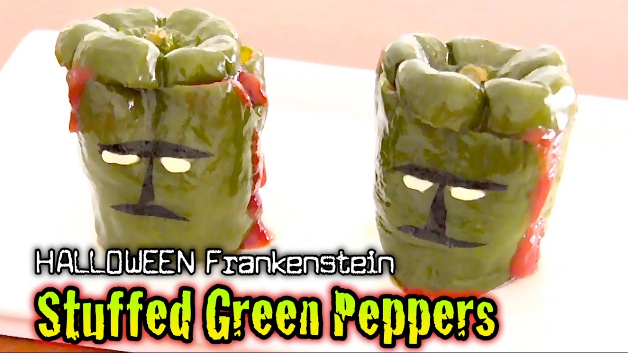 Halloween Frankenstein Stuffed Green Peppers ハロウィンにピーマンの肉詰め Ochikeron Create Eat Happy Youtube