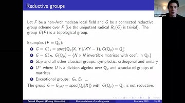 Representations of reductive p-adic groups (Arnaud Mayeux)