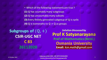 Group Theory Subgroups of (Q,+) CSIR NET C 83 26112020 Solution Discussed by Prof K Satyanarayana OU