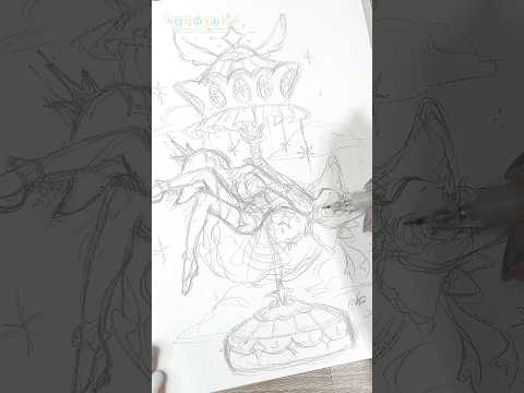 🎠🩷 何もないところから『白昼夢メリーゴーランド』の線画を描くメイキング🎨🦜#Shorts #watercolor #watercolorpainting  #illustration