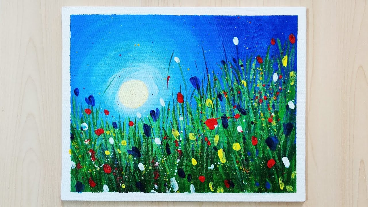 Sunrise Colorful Flower Field Painting Easy Acrylic