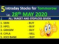 Daily Intraday Calls For Tomorrow  5 Jackpot Intraday Trading Tips  10 th June 20 #earnwithme