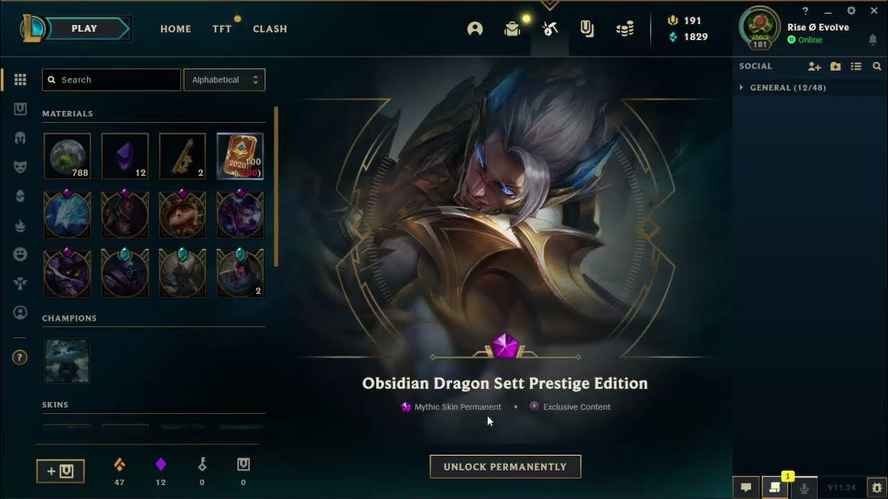 100 PRESTIGE POINTS Unlock Obsidian Dragon Sett Prestige Edition