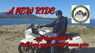 OFF GRID LIFE in Newfoundland. MOTORCYCLE, garden update, & cooking SALT BEEF SUPPER with lemon pie