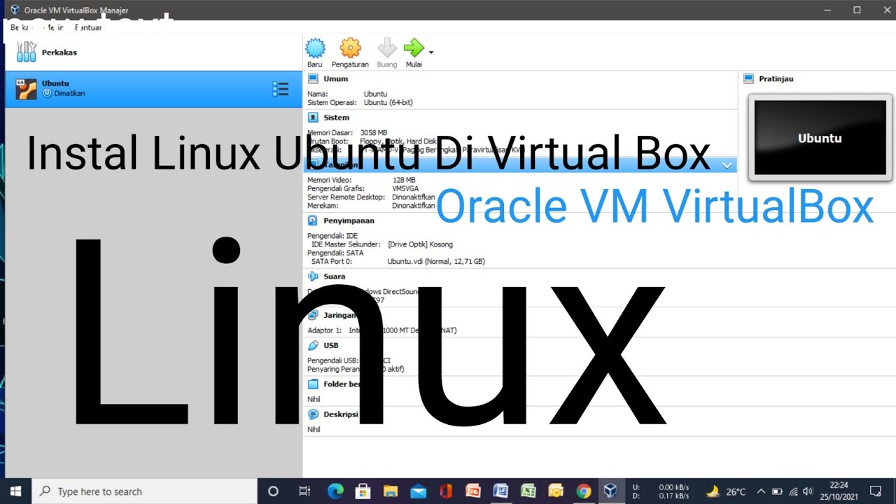 tutorial cara instal linux Ubuntu di Virtual Box - YouTube