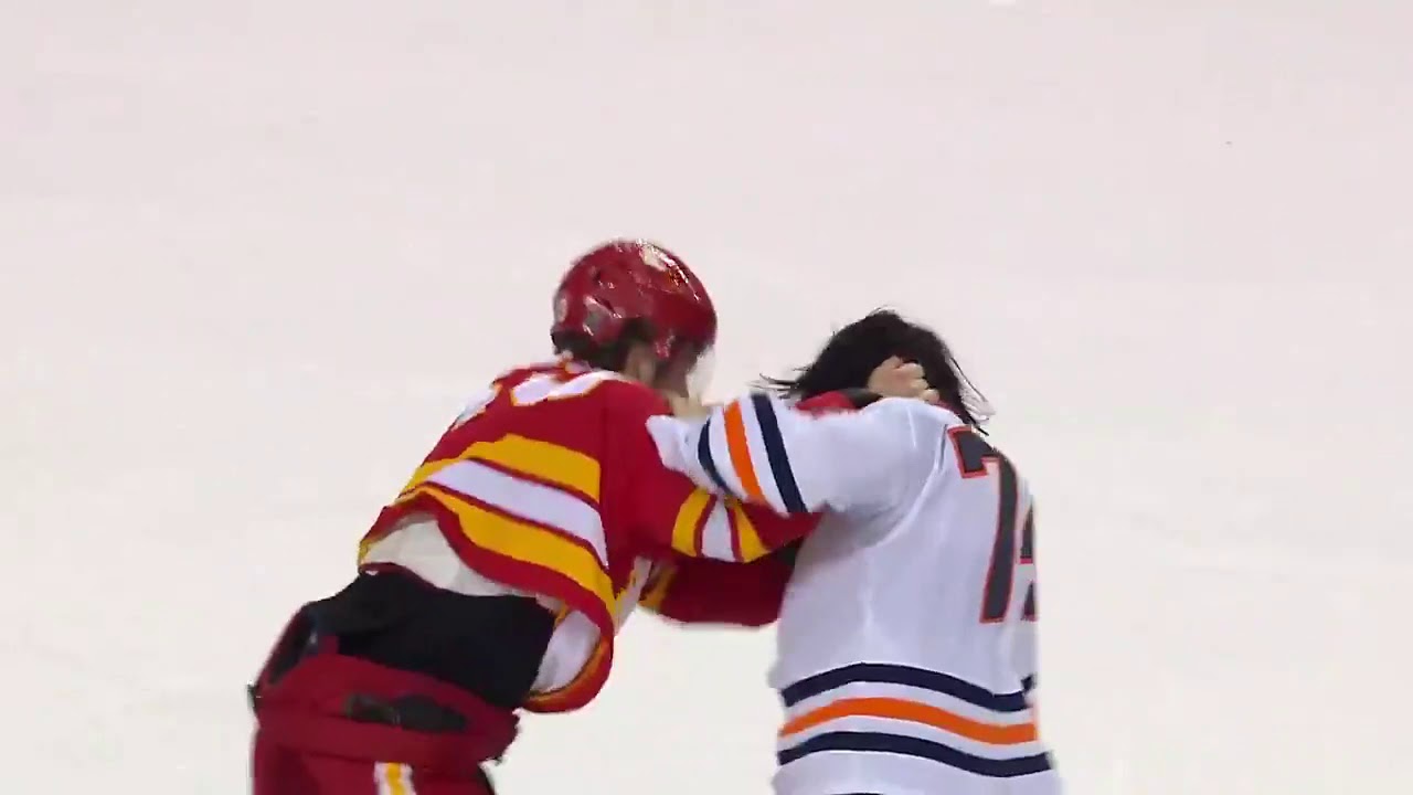 Hockey Goalie Fight (Oilers vs. Flames) YouTube