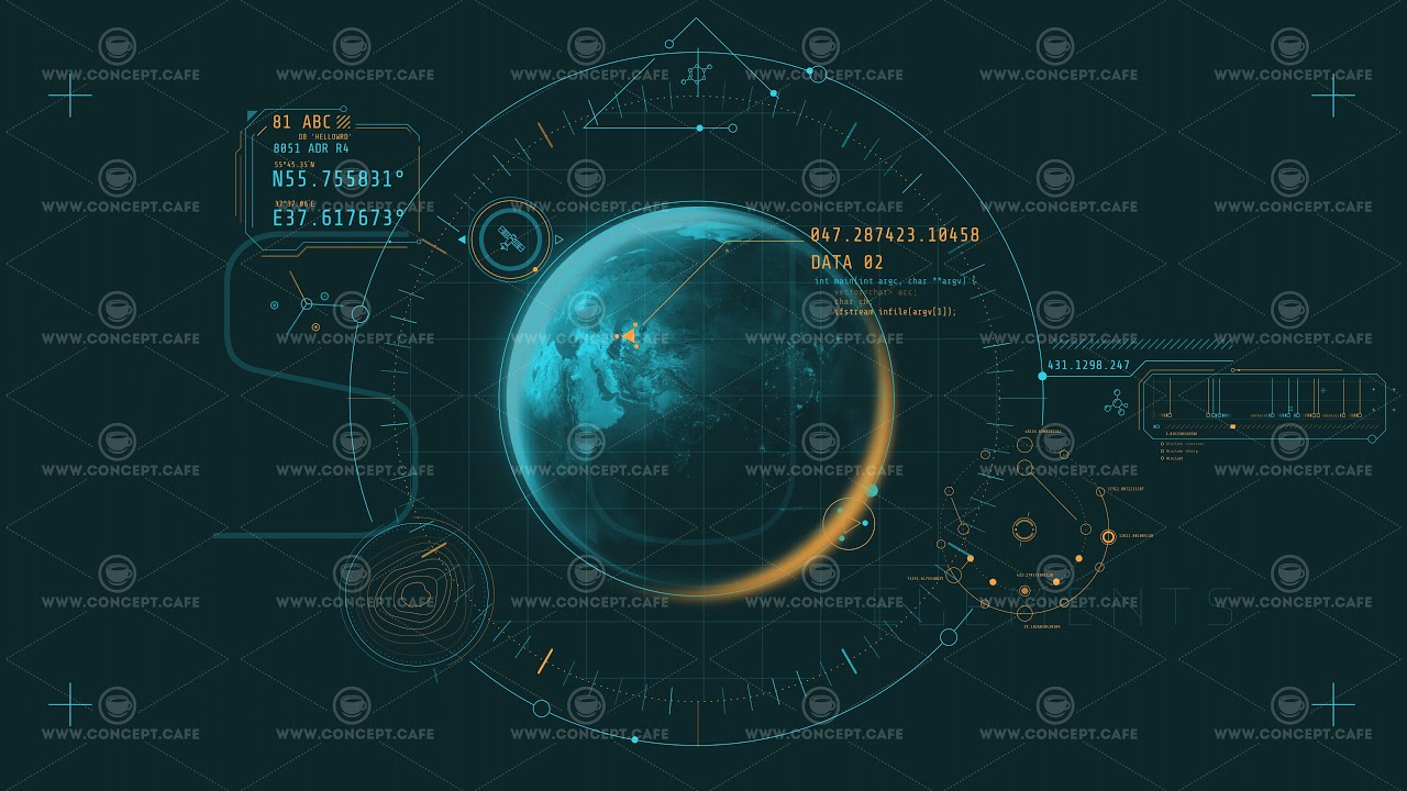 Animation of the HUD infographics with planet earth.