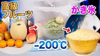 【絶品】高級フルーツ-200℃で凍らせてそのままかき氷にしてみた！【自由研究実験】freezing fruits with liquid nitrogen to make ice cream