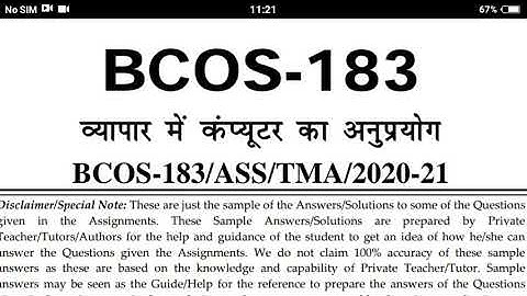 BCOC 183 IGNOU SOLVED ASSIGNMENT 2020-21