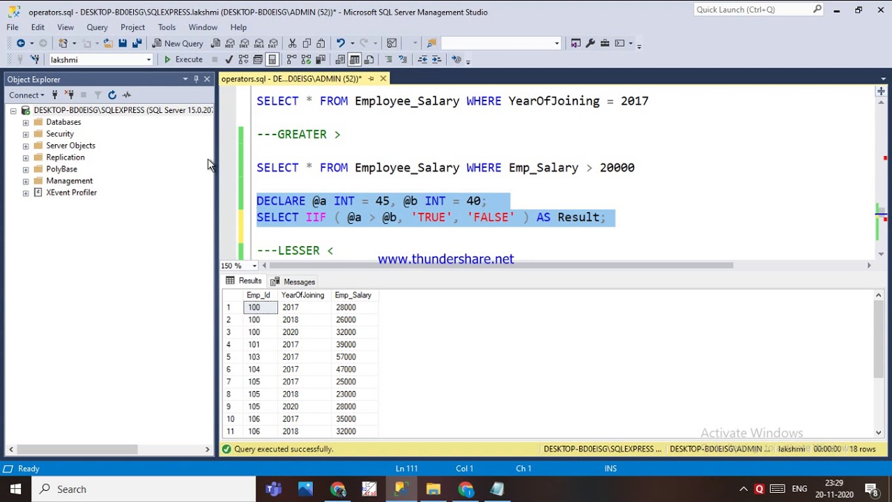 77. COMPARISON OPERATORS IN SQL - TELUGU - YouTube