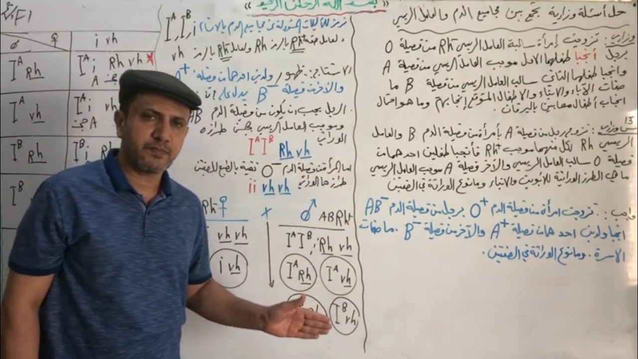 حل اسئلة وزارية تجمع بين مجاميع الدم والعامل الريسي محاضرة 27