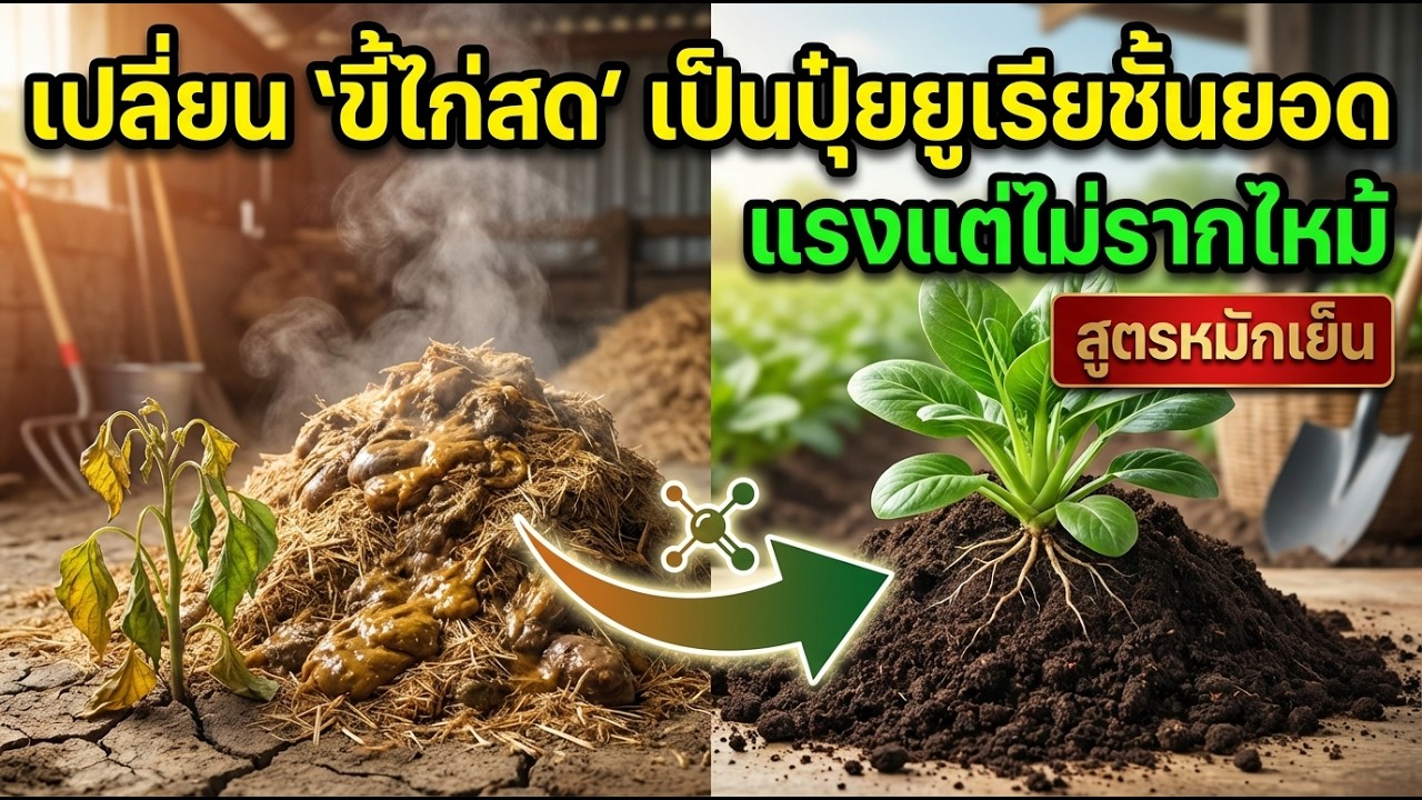 เปลี่ยน ขี้ไก่สด เป็นปุ๋ยยูเรียชั้นยอด! สูตรหมักเย็น ดับความร้อน รากไม่ไหม้ 100%
