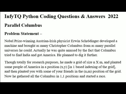 InfyTQ Python Coding Question *Parallel Columbus* & Answer 2022 #infytq #infosys #python #coding