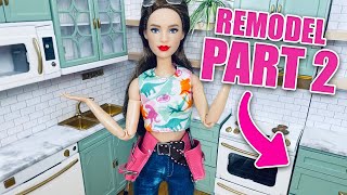 BARBIE DOLL KITCHEN REMODEL PART 2 - with NEW Working Drawer cabinet - How to Dollhouse Kitchen Redo
