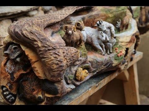 Chainsaw Carving Fireplace Mantle 'REUNITED'
