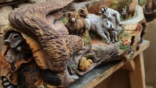 Chainsaw Carving Fireplace Mantle "REUNITED" REUNITED” by David V. Gonzales To see more of my work go to: http://www.WildRiotecofineart.com One of my favorite things about