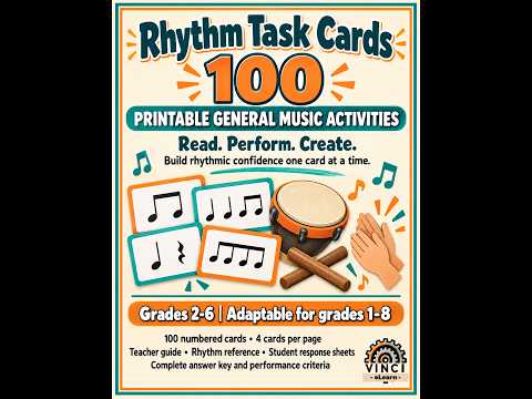 100 Rhythm Task Cards | Printable Music Activities & Centers | Grades 2–6