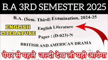 B.A 3rd semester English literature question paper 2024|ba 3rd semester English question paper 2025|